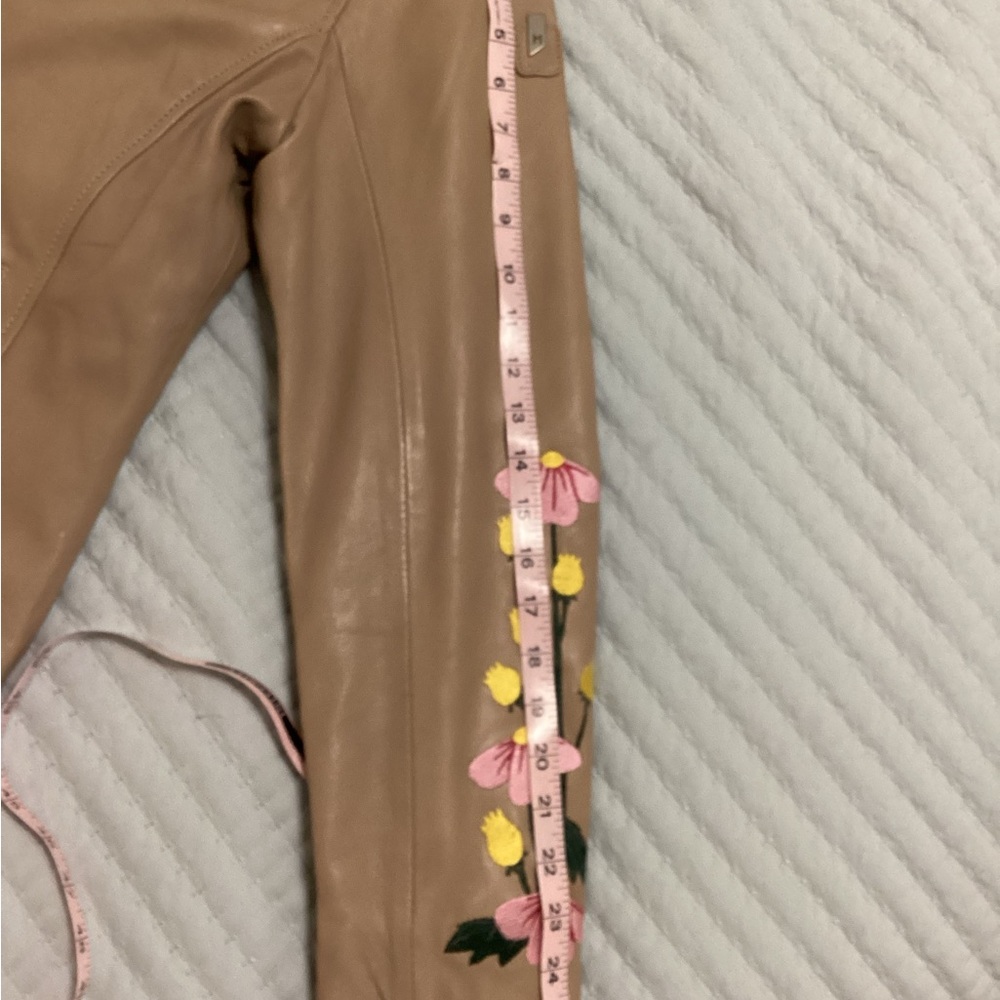 Embroidered Floral Leather Jacket in Tan - Picture 7 of 9